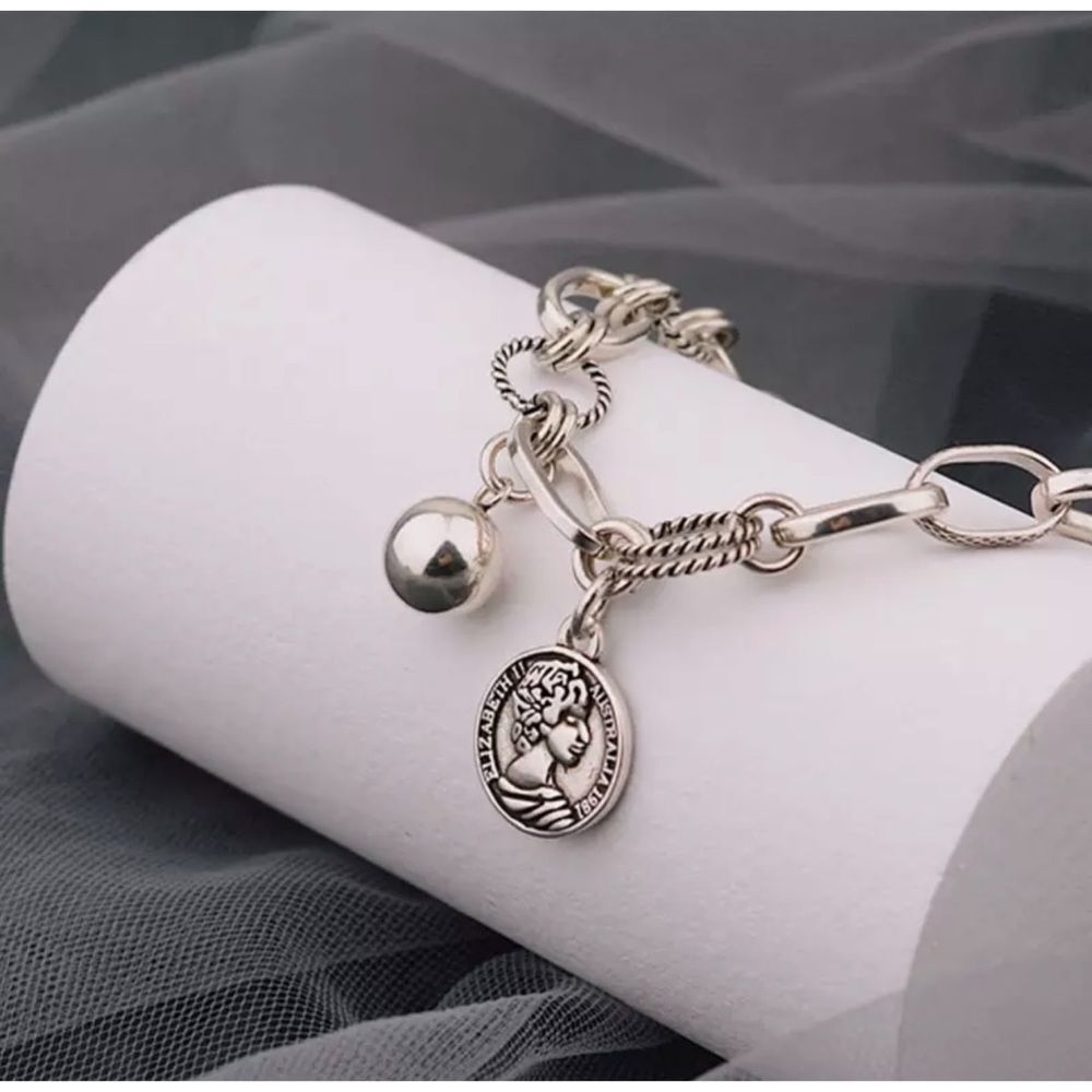 Retro Coin Silver Portrait Bracelet - Picture 3 of 5